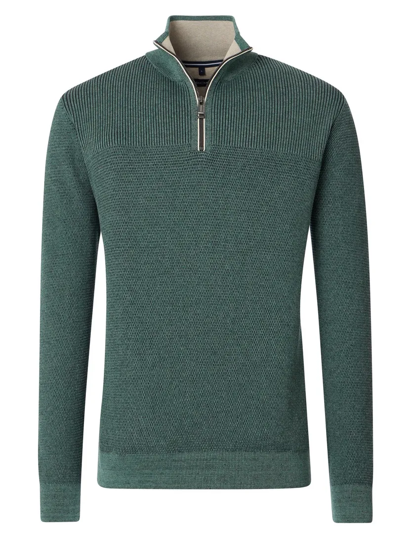 katoenen trui Casa Moda half zip effen groen wijde fit