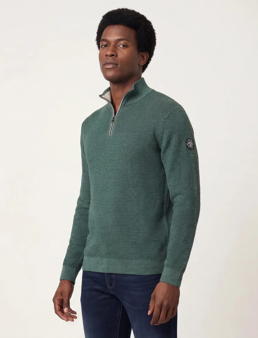 Casa Moda half zip effen trui groen katoen wijde fit