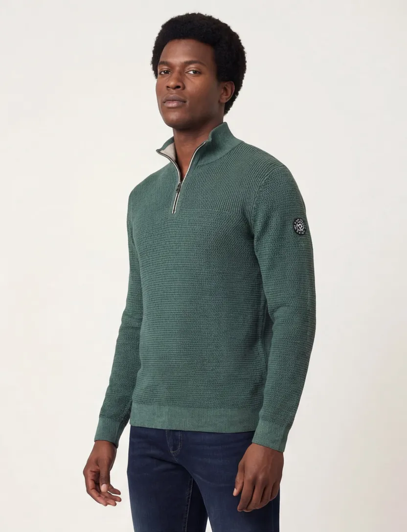 katoenen trui Casa Moda half zip effen groen wijde fit