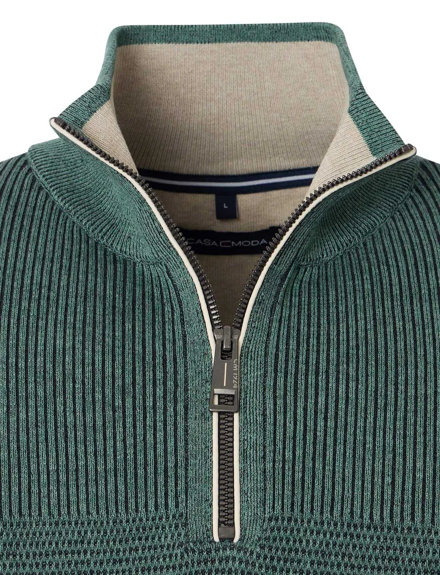 Casa Moda half zip effen trui groen katoen wijde fit