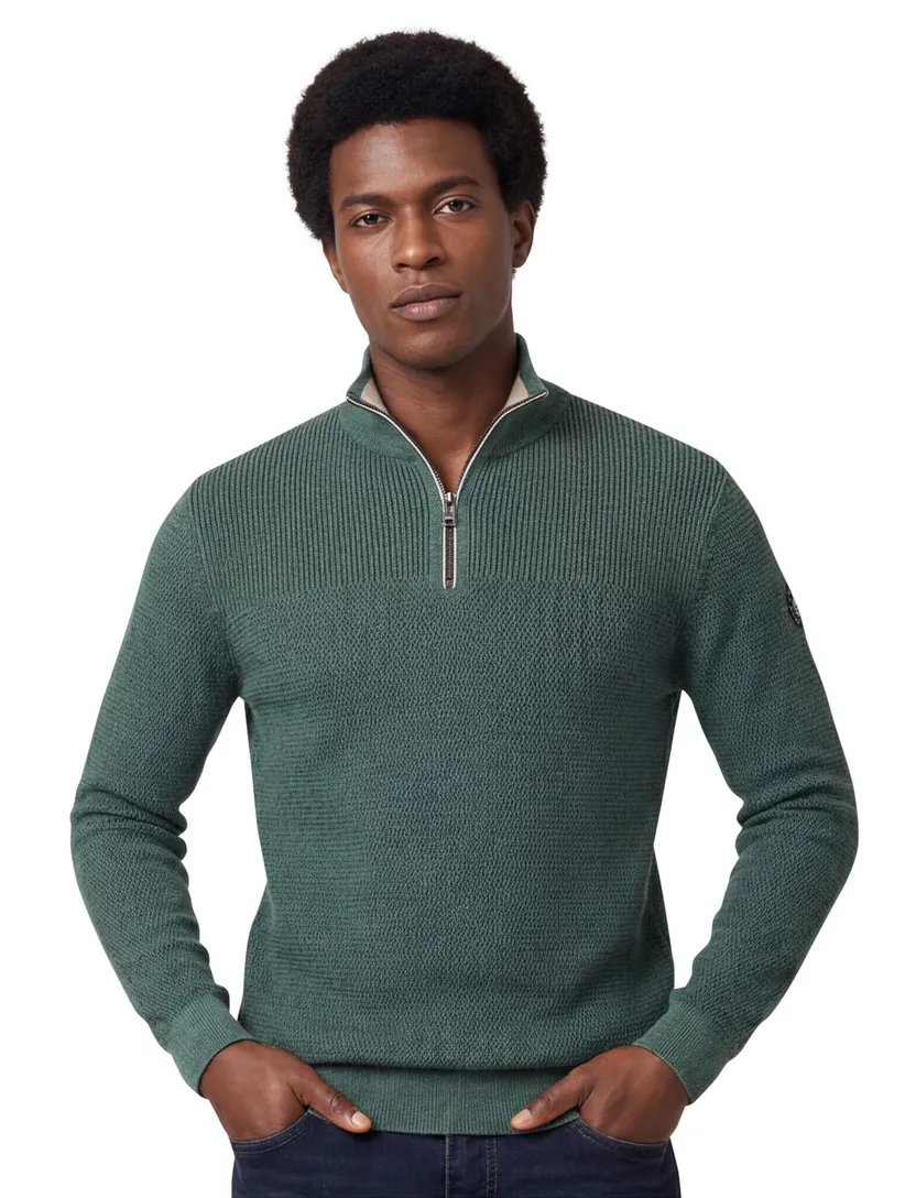 katoenen trui Casa Moda half zip effen groen wijde fit