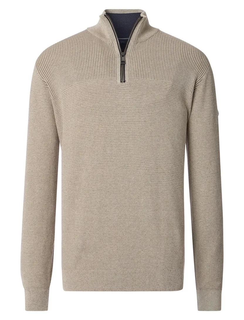 katoenen Casa Moda half zip beige trui wijde fit