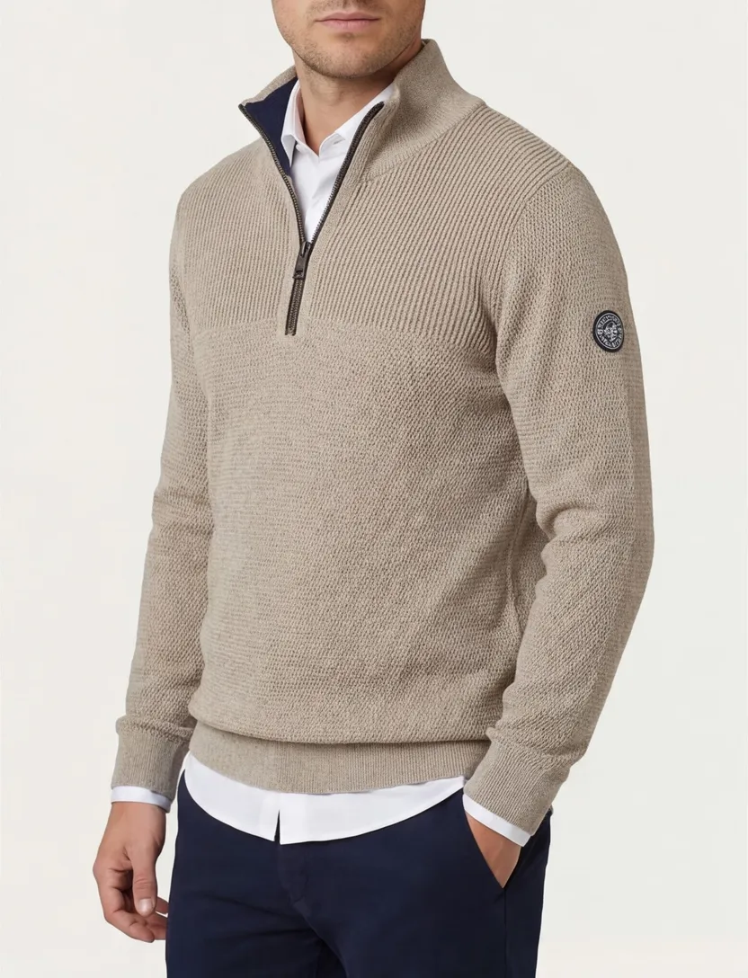 katoenen Casa Moda half zip beige trui wijde fit