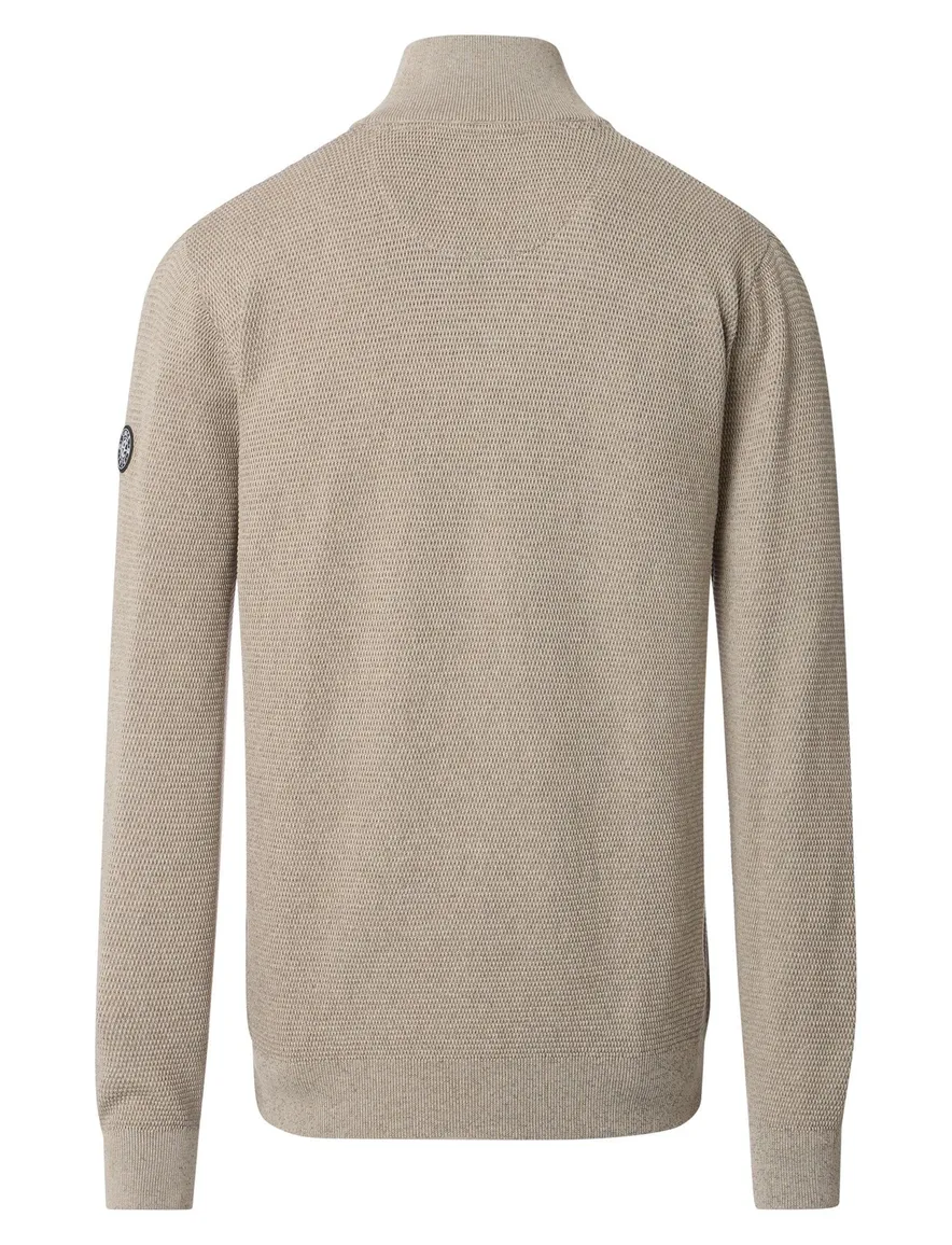 Casa Moda half zip gemêleerd beige trui katoen wijde fit