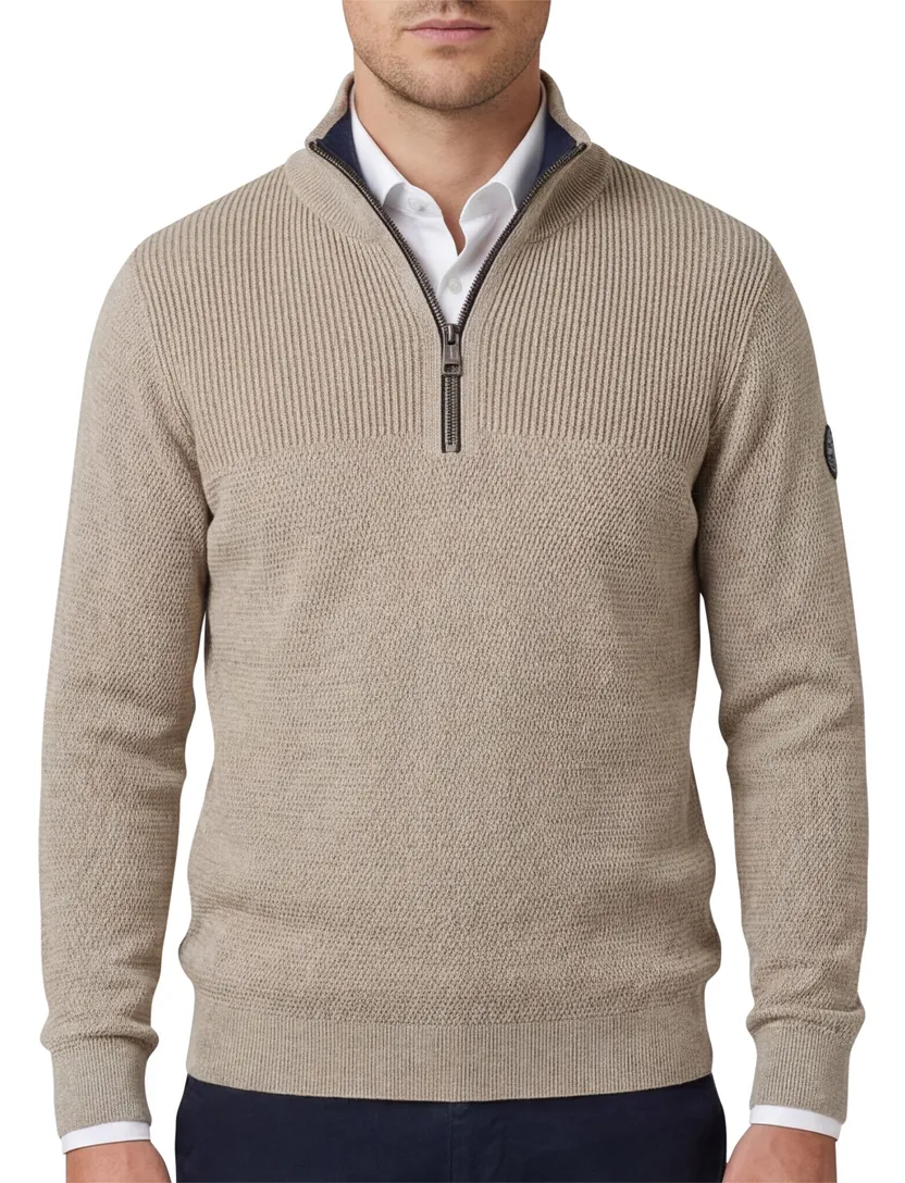 katoenen Casa Moda half zip beige trui wijde fit