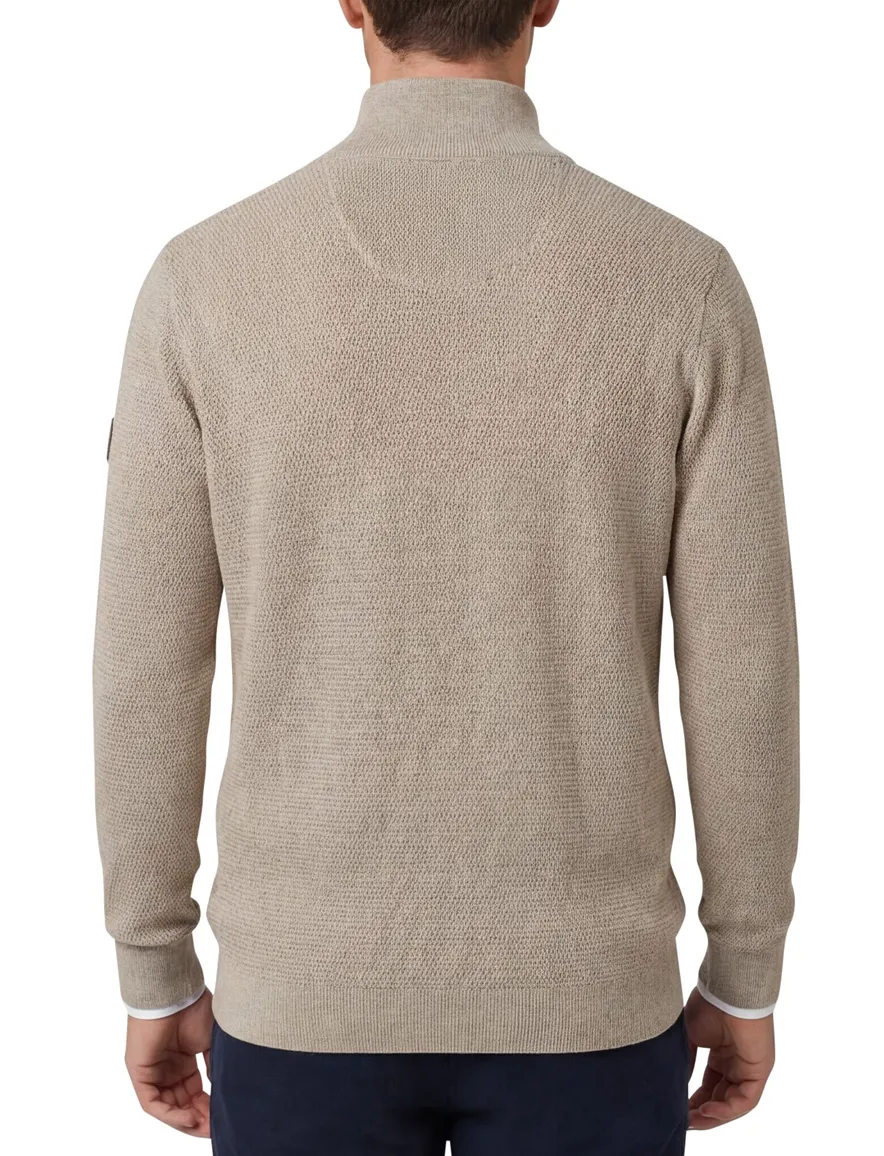 Casa Moda half zip gemêleerd beige trui katoen wijde fit