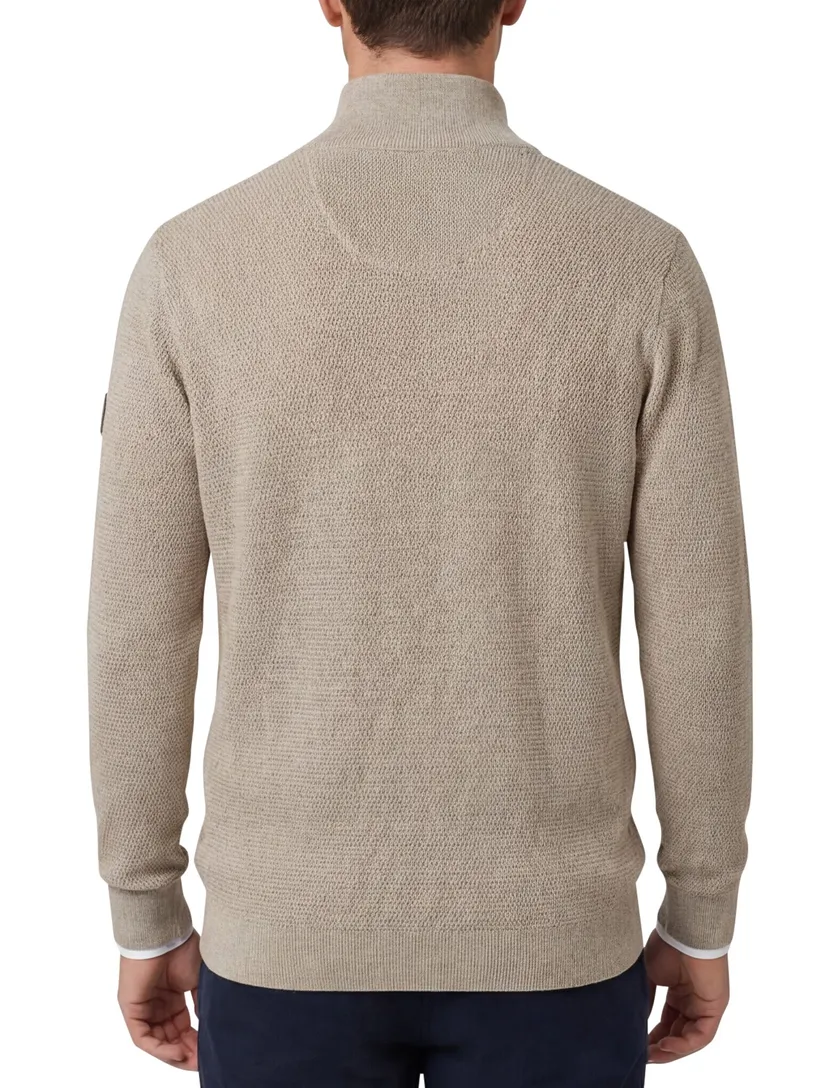 katoenen Casa Moda half zip beige trui wijde fit