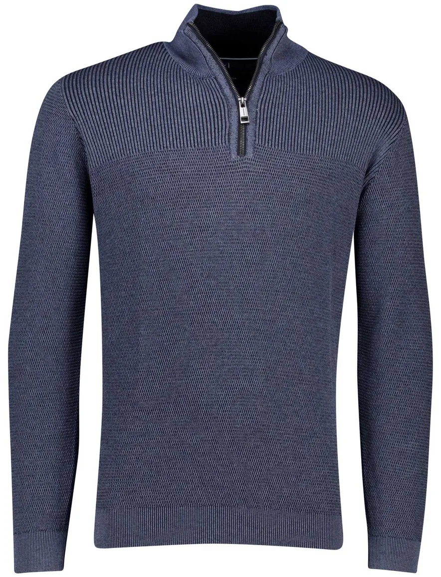 Casa Moda half zip trui lange mouw blauw katoen