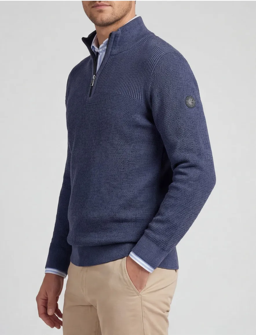 Casa Moda half zip trui lange mouw blauw katoen
