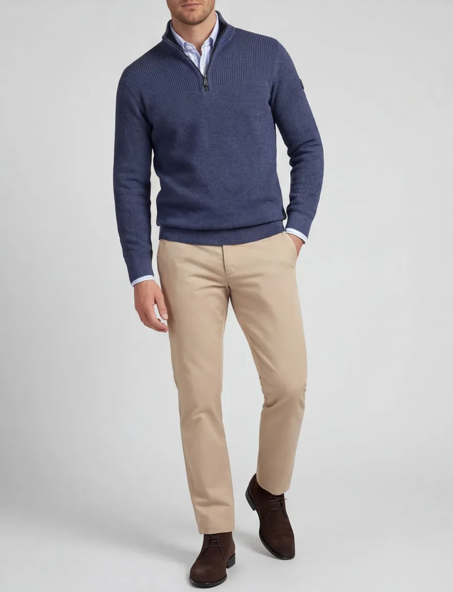 Casa Moda half zip trui lange mouw blauw katoen