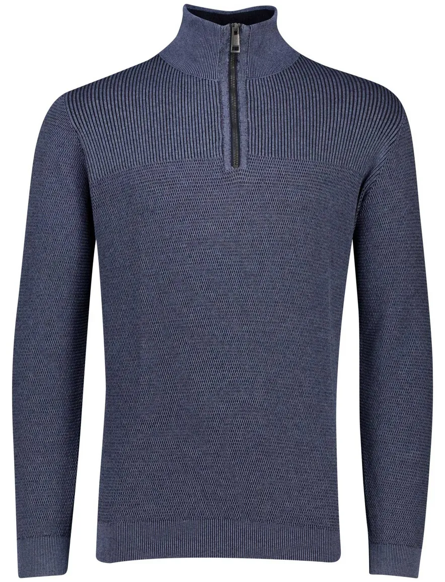 Casa Moda half zip trui lange mouw blauw katoen