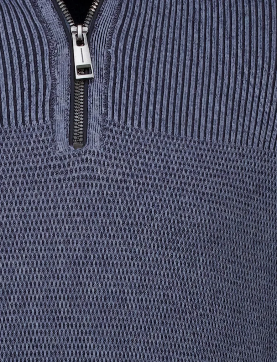 Casa Moda half zip trui lange mouw blauw katoen