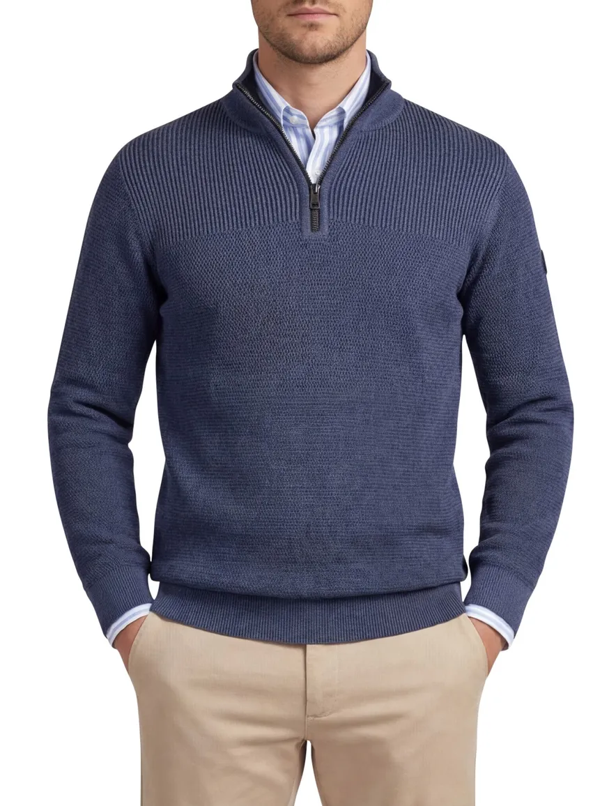 Casa Moda half zip trui lange mouw blauw katoen