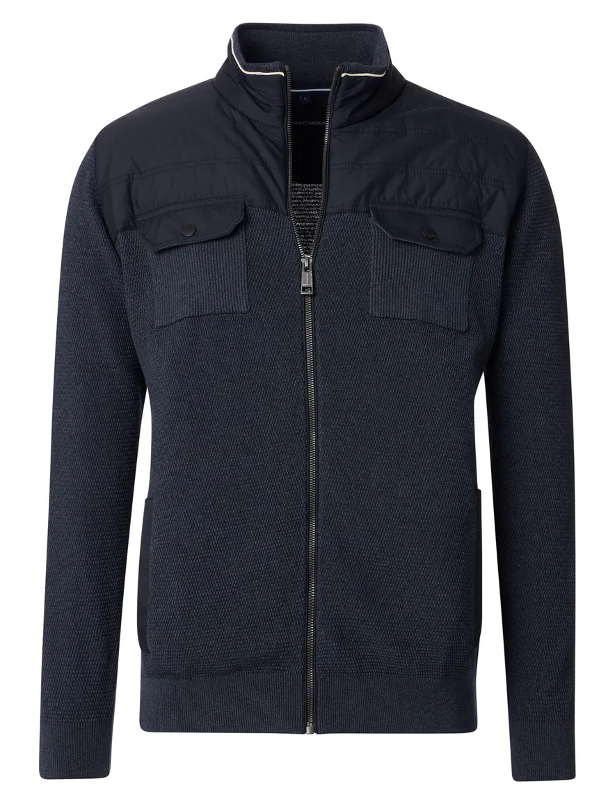 Casa Moda vest effen donkerblauw borstzakken wijde fit