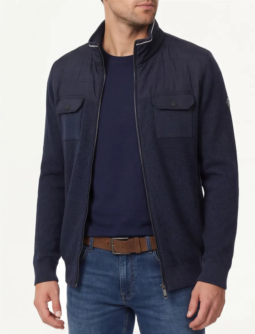 Casa Moda vest effen donkerblauw borstzakken wijde fit