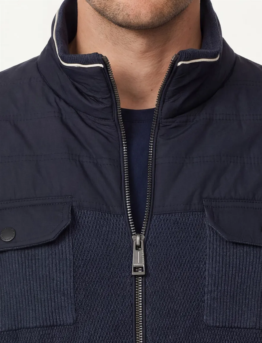 Casa Moda vest effen donkerblauw borstzakken wijde fit