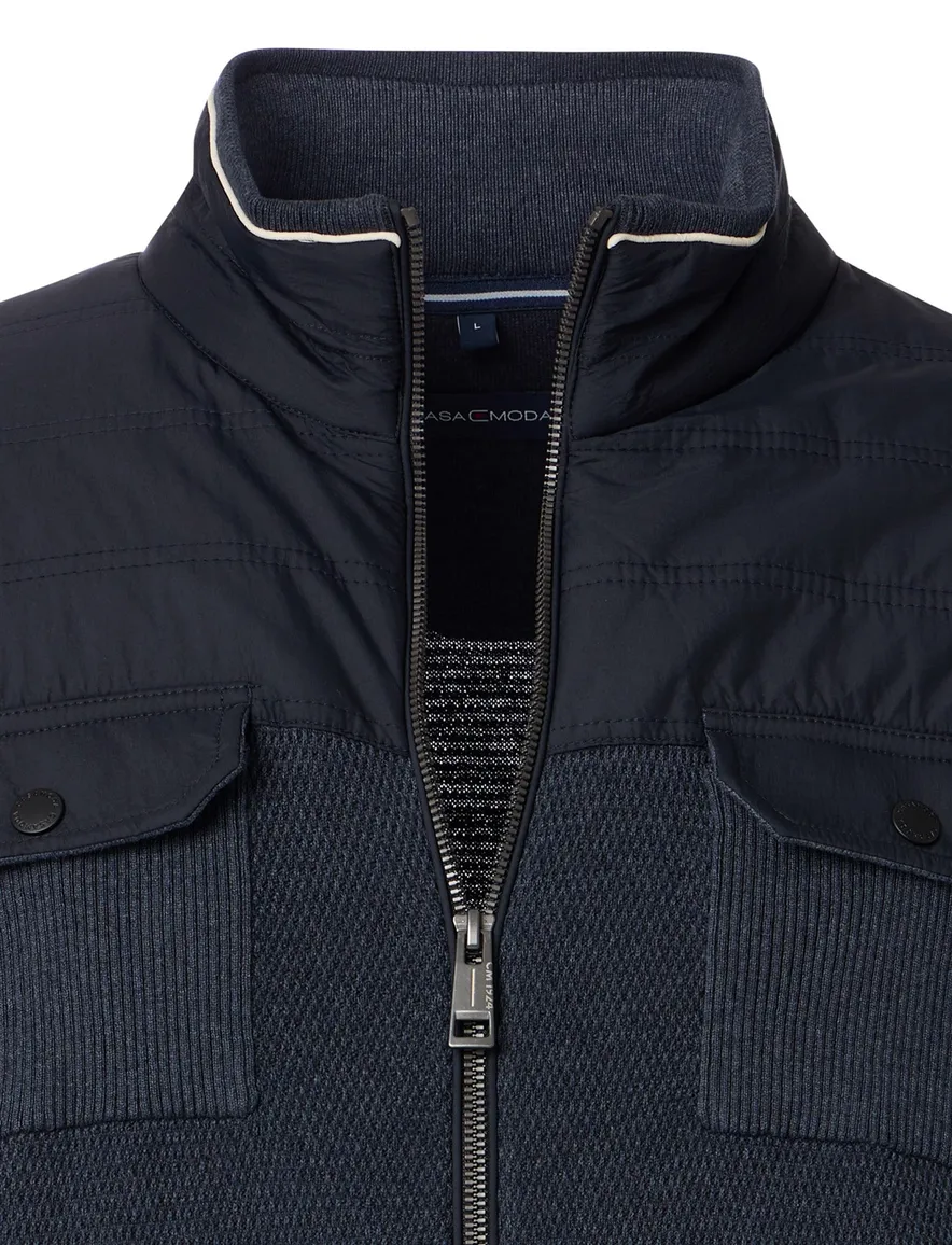 Casa Moda vest effen donkerblauw borstzakken wijde fit