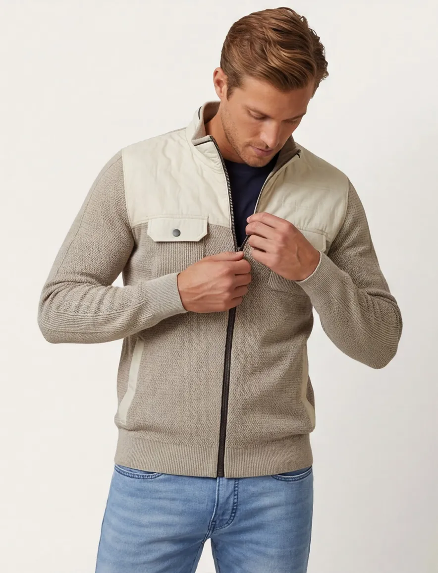 Casa Moda vest beige met dubbele borstzak