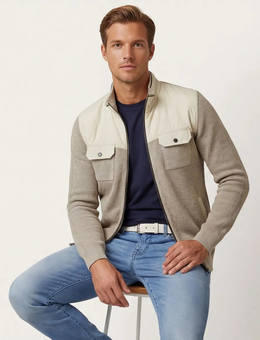 Casa Moda vest beige met dubbele borstzak