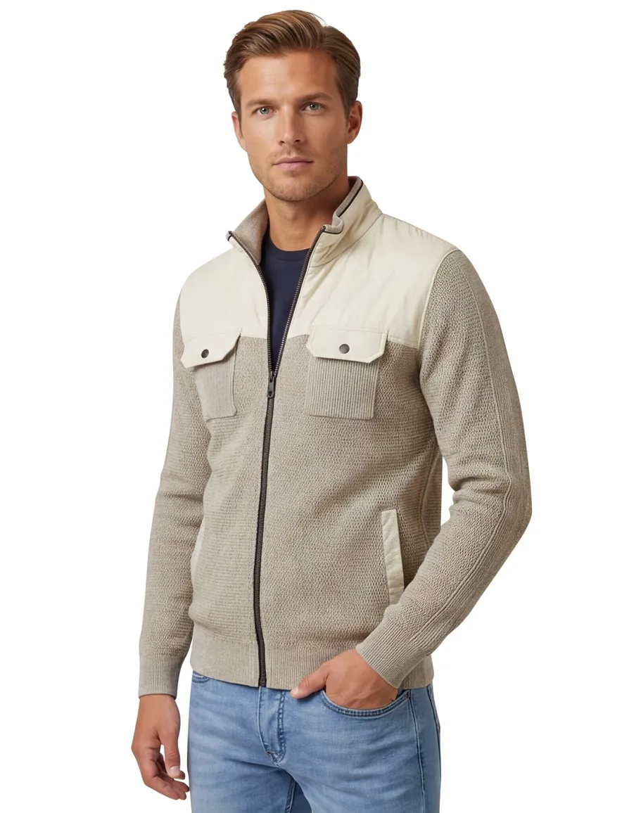 Casa Moda vest beige met dubbele borstzak