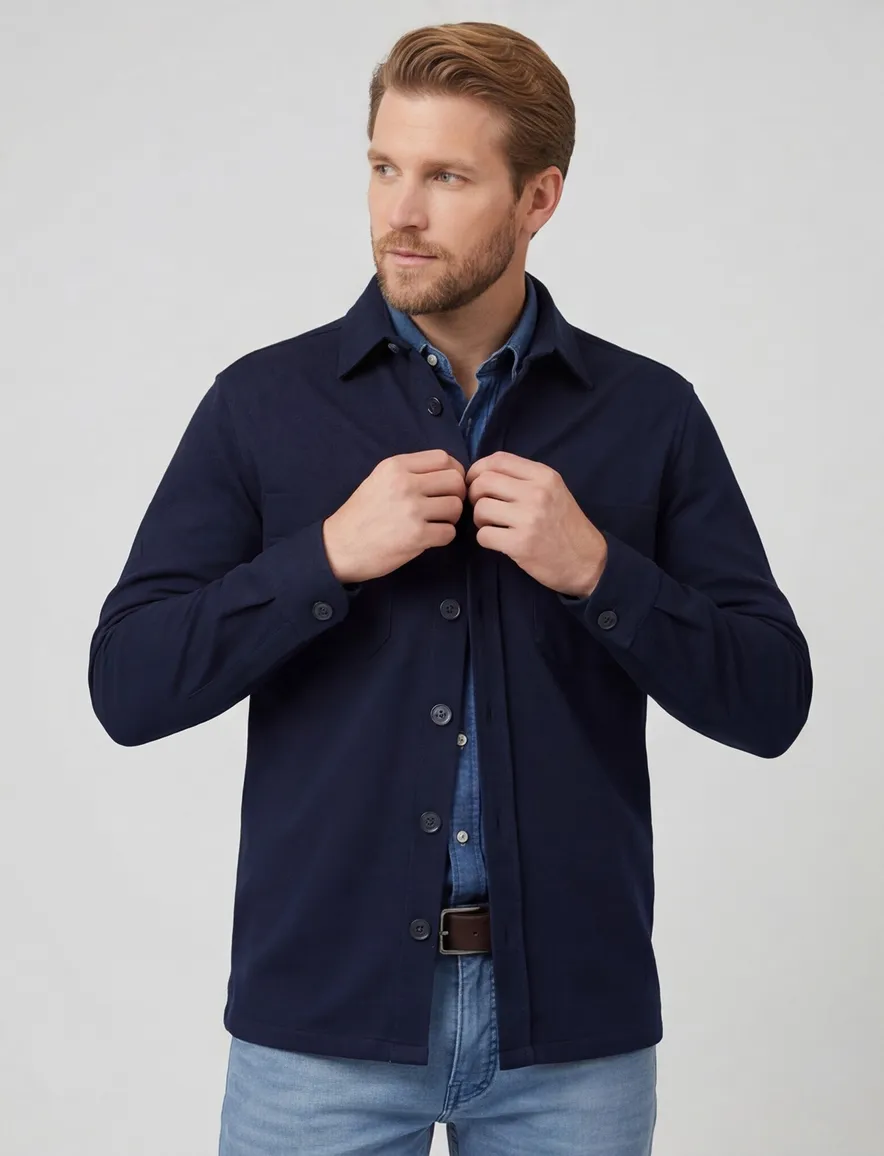 Casa Moda overshirt effen donkerblauw wijde fit