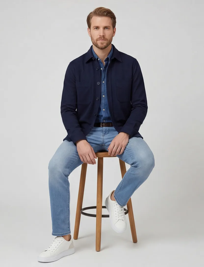 Casa Moda overshirt donkerblauw wijde fit