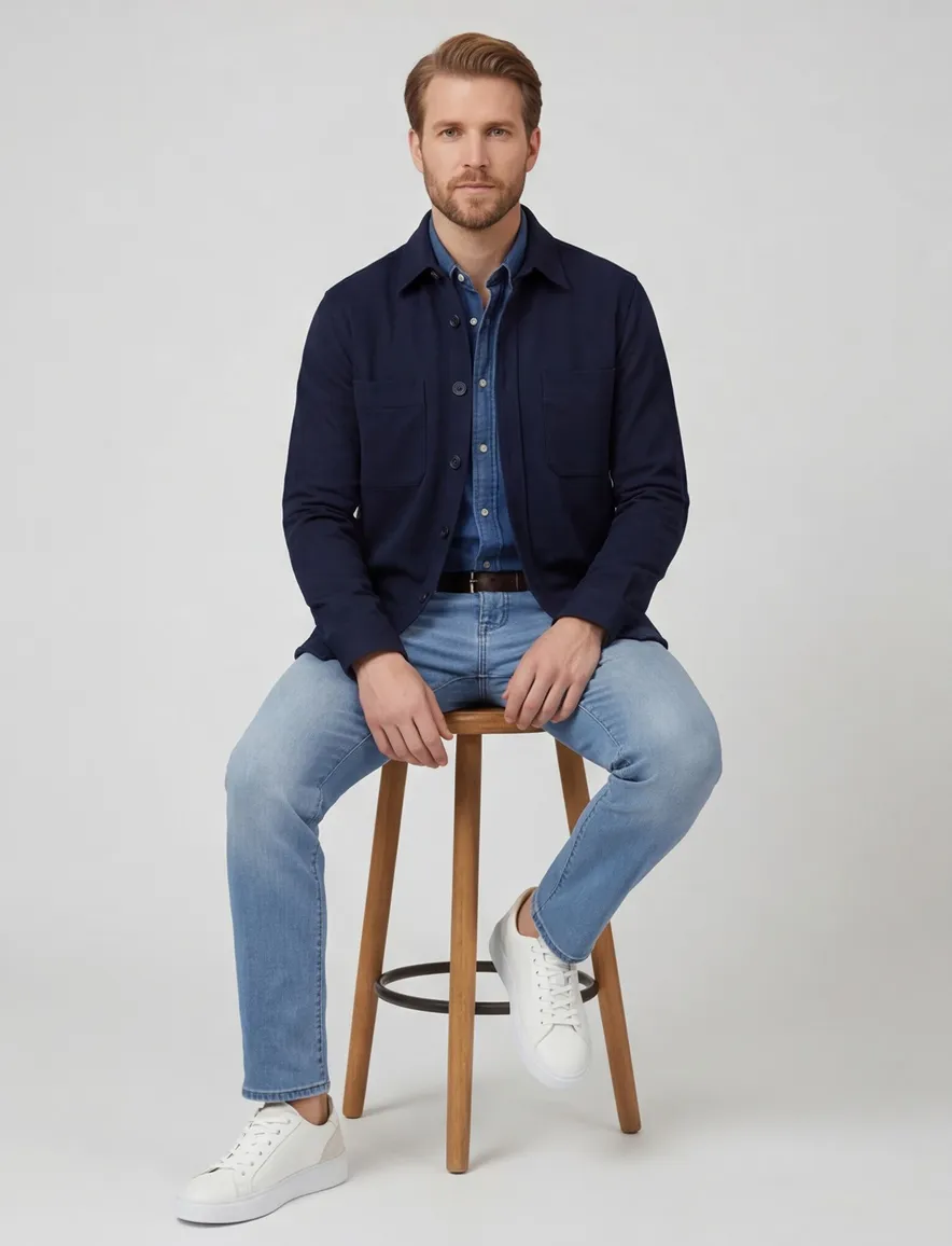 Casa Moda overshirt effen donkerblauw wijde fit