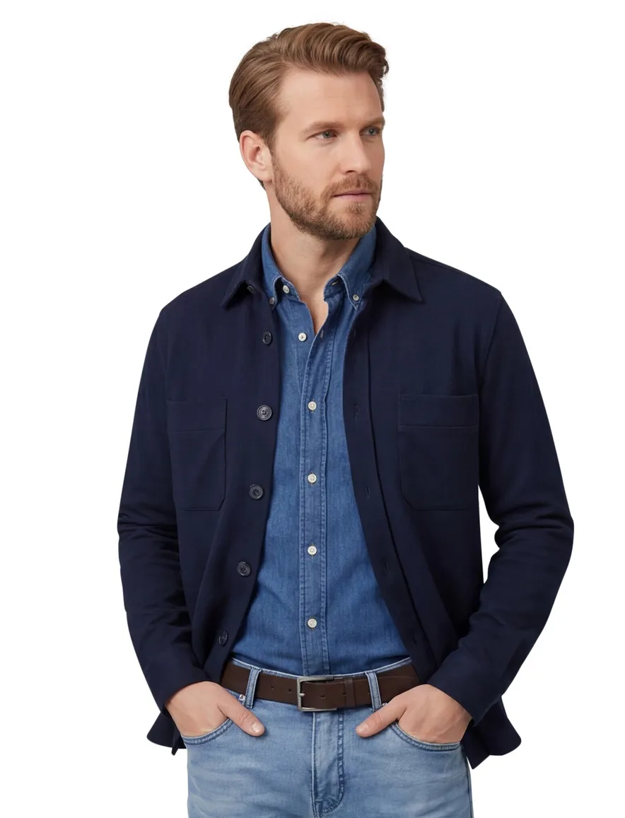Casa Moda overshirt effen donkerblauw wijde fit