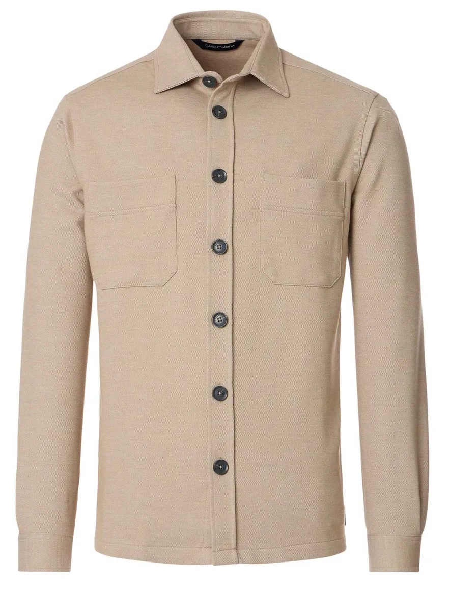 Casa Moda overshirt beige gemeleerd dubbele borstzak