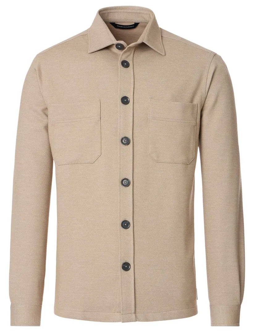 Casa Moda overshirt beige gemeleerd wijde fit knoopsluiting