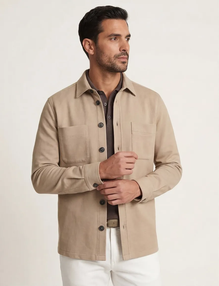 Casa Moda overshirt beige gemeleerd dubbele borstzak