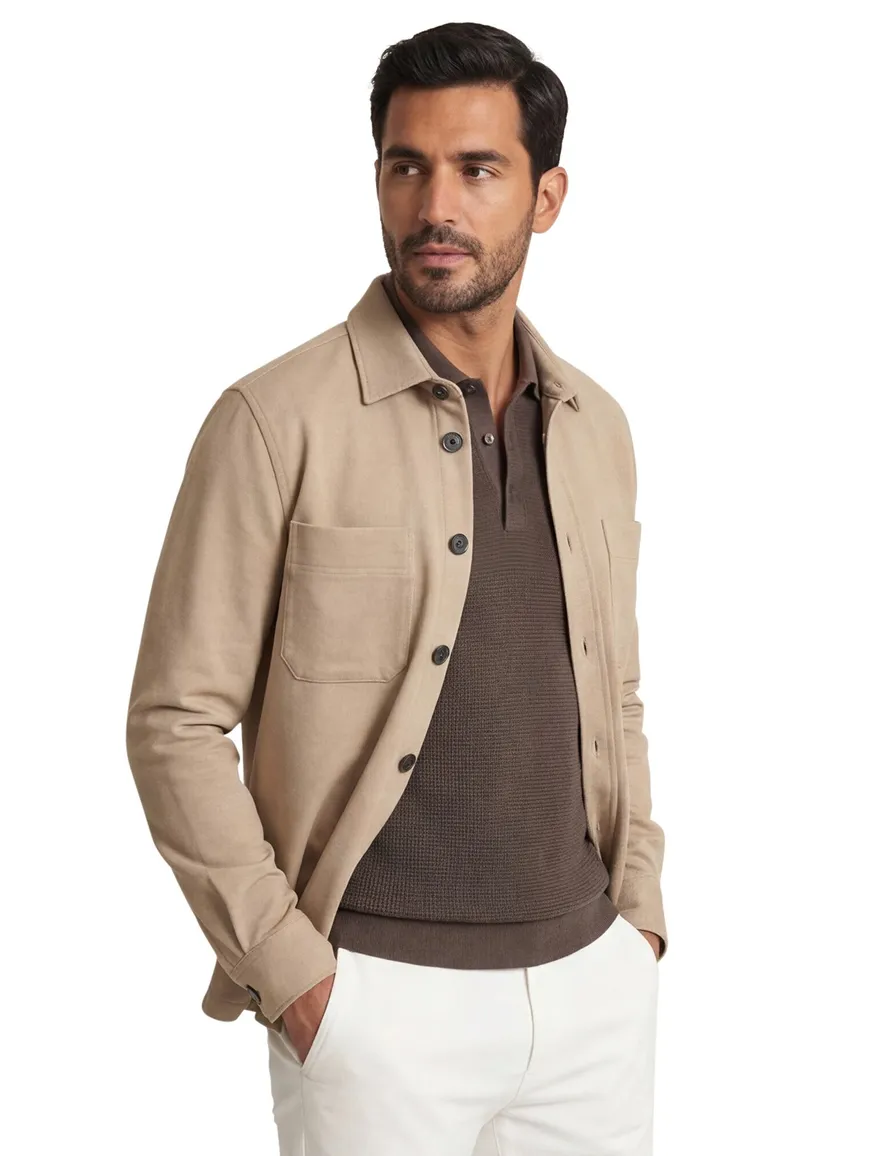 Casa Moda overshirt beige gemeleerd dubbele borstzak