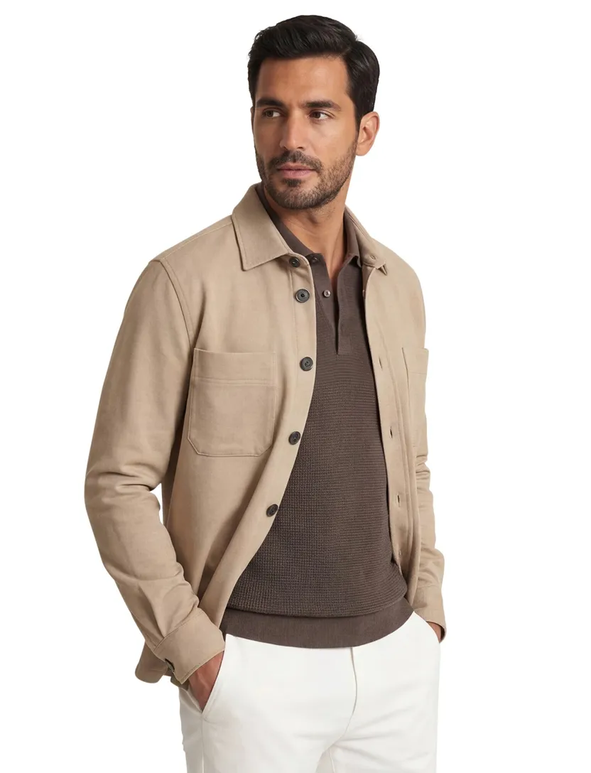Casa Moda overshirt beige gemeleerd wijde fit knoopsluiting