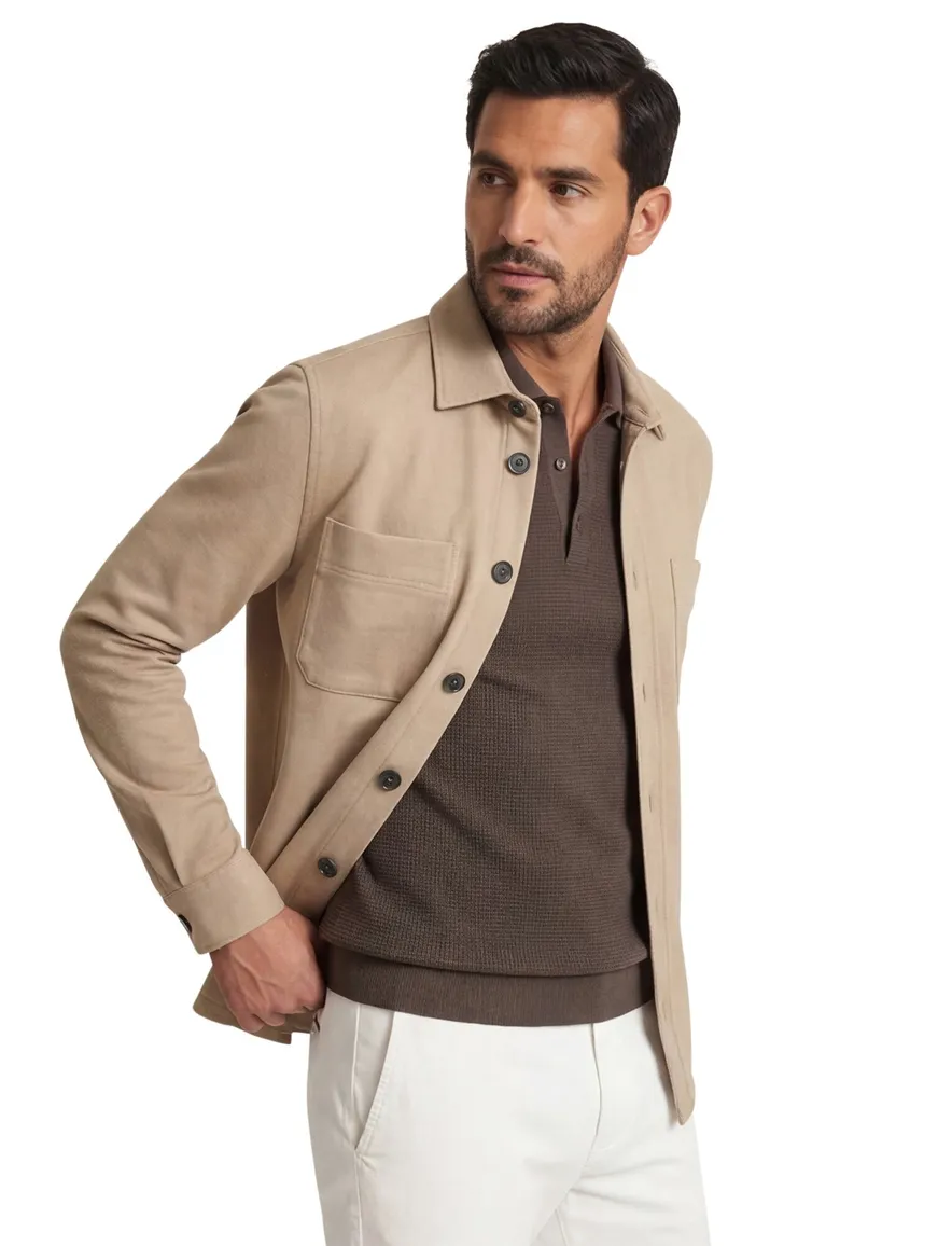 Casa Moda overshirt beige gemeleerd dubbele borstzak