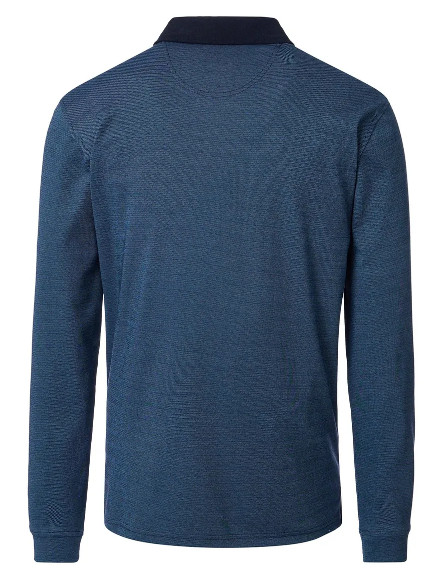 Casa Moda Polo lange mouw donkerblauw effen met borstzak