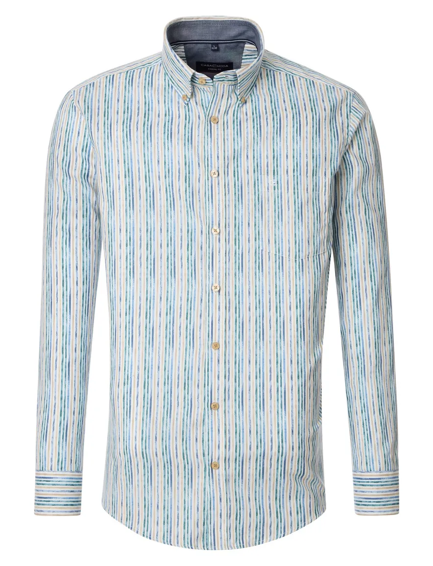 Casa Moda overhemd gestreept blauw katoen wijde fit