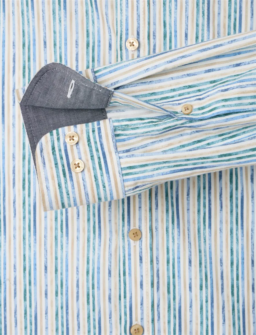 Casa Moda overhemd gestreept blauw katoen wijde fit
