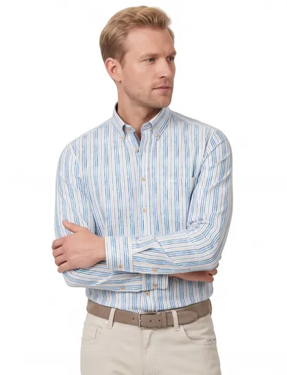 Casa Moda Casa Moda overhemd gestreept blauw katoen wijde fit