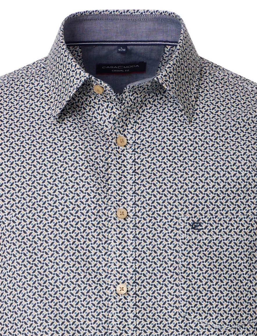 Casa Moda overhemd donkerblauw printje wijde fit katoen