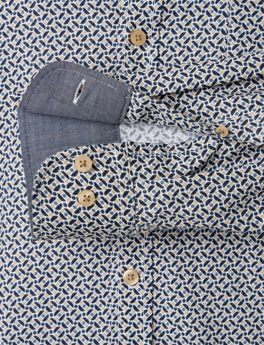 Casa Moda overhemd donkerblauw printje wijde fit katoen