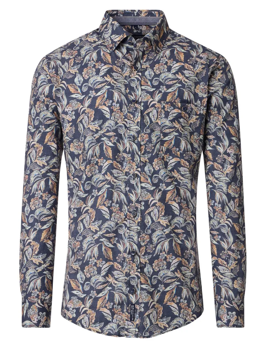 Casa Moda overhemd geprint donkerblauw katoen
