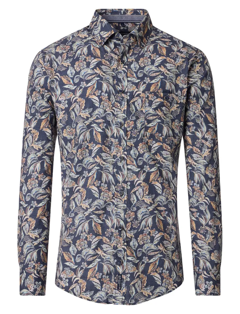 Casa Moda overhemd print donkerblauw wijde fit