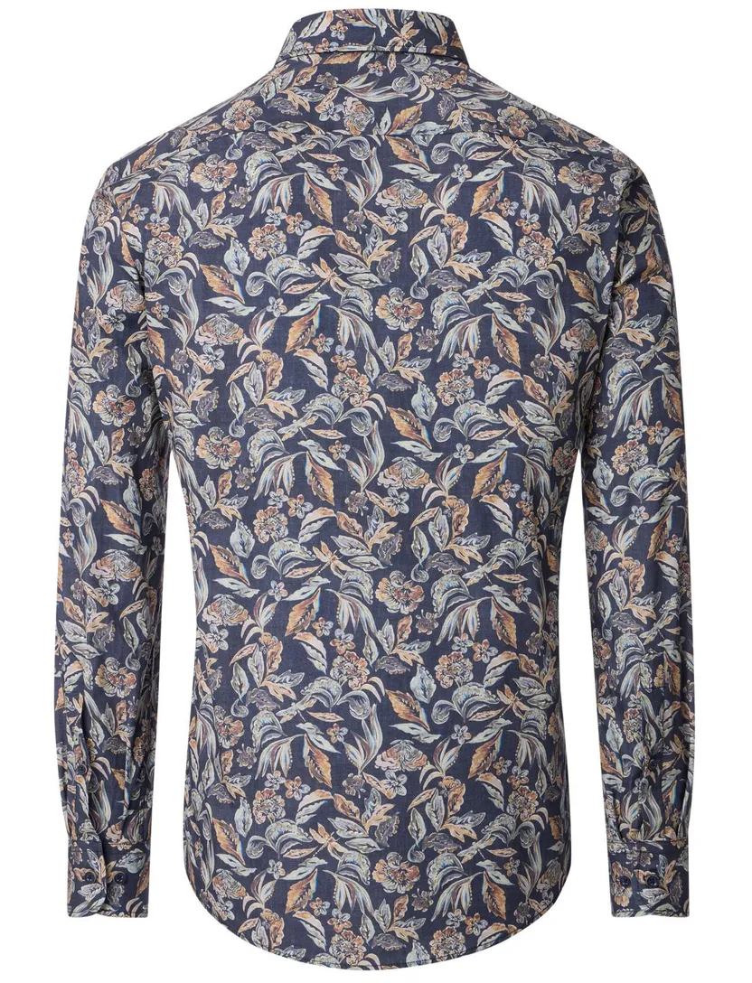 Casa Moda overhemd print donkerblauw wijde fit
