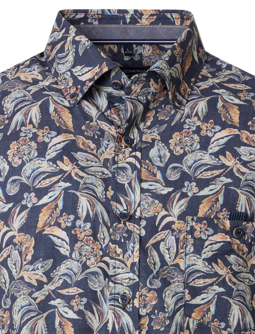 Casa Moda overhemd geprint donkerblauw katoen