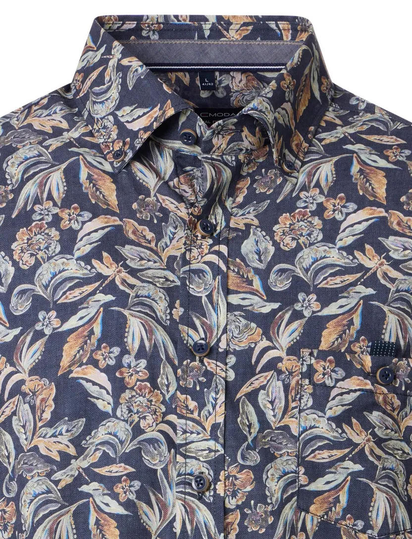 Casa Moda overhemd print donkerblauw wijde fit