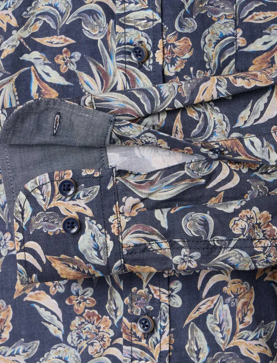 Casa Moda overhemd geprint donkerblauw katoen