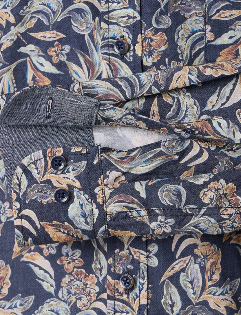 Casa Moda overhemd print donkerblauw wijde fit
