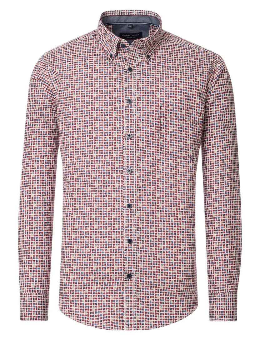 Casa Moda overhemd casual fit rood geprint katoen