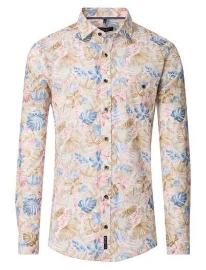 Casa Moda Casa Moda overhemd printje beige wijde fit katoen