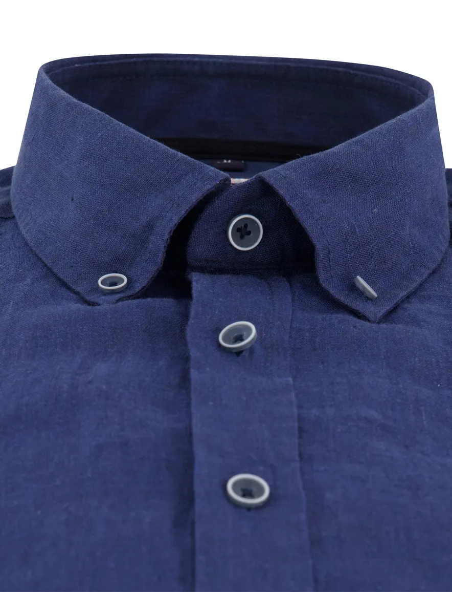 Casa Moda overhemd Casual Fit donkerblauw linnen